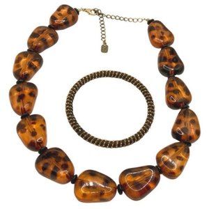 You & I signed faux tortie chunky lucite beaded statement necklace with bangle b